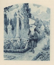 Fantasia Mulher Antigo Normandía regar Flores Túmulo Cemitério Imprimir Em Miniatura