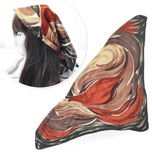 Vintage 70s Silk Head Scarf Handsewn Interfacing Folded Square Fall Red Brown - Picture 1 of 13