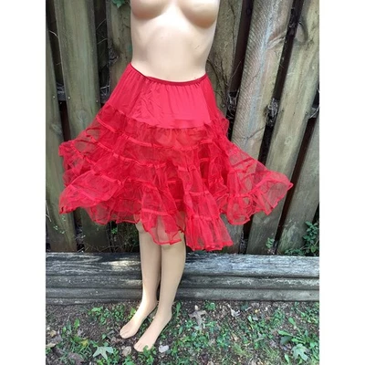 Enagua roja vintage Malco Modes S/XS 20" de largo minimalista crinolina deslizable años 50 Foto 1 de 4