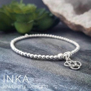 925 Sterling Silver stretch beaded Stacking Bracelet with Celtic Knot By INKA - Picture 1 of 9