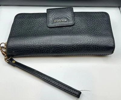 复古 FOSSIL MADISON 黑色皮革腕带钱包夹 — 第 1/4 张图片