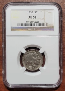 1935 Buffalo Nickel NGC AU 58 Choice AU+ nr UNC Slabbed Certified 5c Coin - Picture 1 of 4