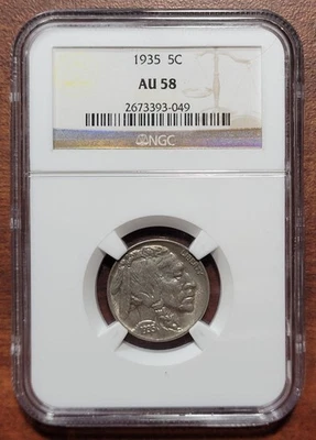 1935 Buffalo Nickel NGC AU 58 Choice AU+ nr UNC Slabbed Certified 5c Coin - Image 1 of 4