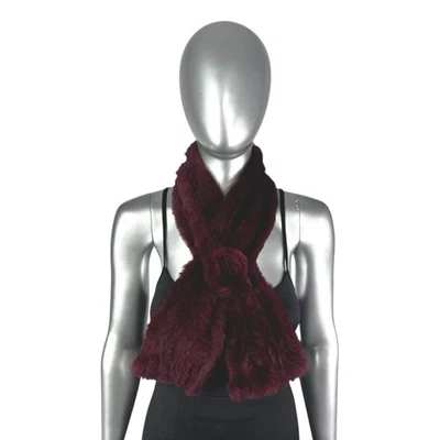 Burgundy Knitted REX RABBIT Scarf, 40” L, Certified Vintage Fur - Image 1 of 4