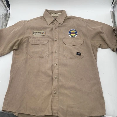 Camisa de trabajo Bulwark FR para hombre grande bronceada resistente al fuego manga corta abotonada Foto 1 de 4