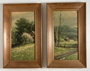 Par de marcos de madera y oro MCM de paisajes de granja forestal estampado vintage 2x - Imagen 1 de 10