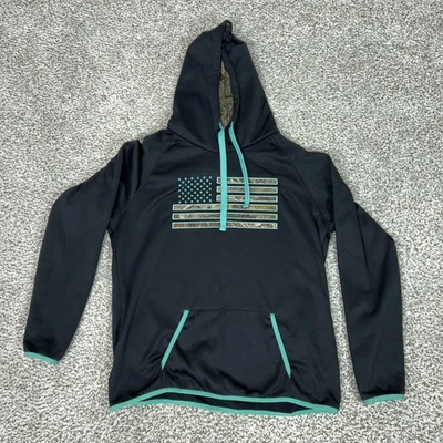 Realtree 连帽衫女式大号黑色迷彩国旗套衫运动衫狩猎迷彩 — 第 1/4 张图片