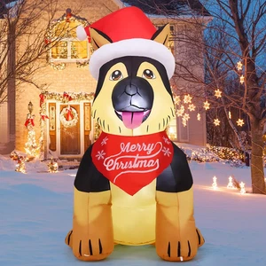 GOOSH 5 FT Christmas Inflatable German Shepherd Dog with Santa Hat & Scarf - Out - Picture 1 of 12
