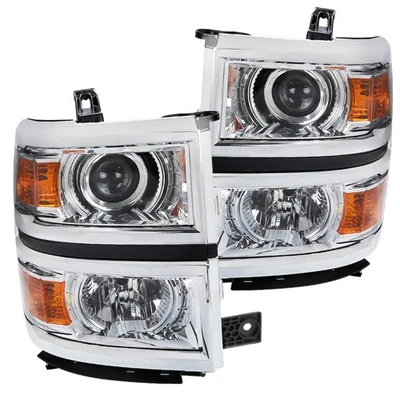Clear Fits 2014-2015 Chevy Silverado 1500 Projector Headlights Lamps Chrome Trim - Image 1 of 4