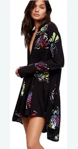 Free People Field of Butterflies Print Black High-Low Tunic  Small - Picture 1 of 9
