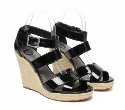 Sandalias G by Guess charol negro cuña cuerda tacones mujer talla 8M Foto 1 de 4