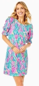 Vestido Lilly Pulitzer Adley Media Manga Tortuga Marina Soiree Talla Pequeña Algodón - Imagen 1 de 5