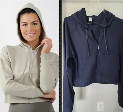 ¡NUEVO! CHAQUETA CORTA CON CAPUCHA YOGALICIOUS LUX AZUL MARINO DE FELPA CEPILLADA! XL Foto 1 de 4