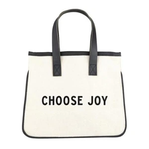 Mini Canvas Tote Bags w/ Genuine Leather Handles Bag, Choose Joy - Pack of 2 - Picture 1 of 3