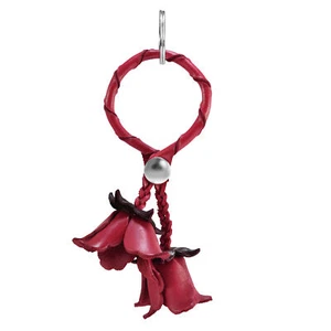 Stunning Dangling Red Ruffled Roses Leather Bag Ornament Keychain - Picture 1 of 5