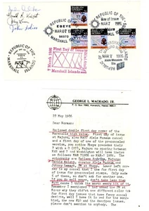 SCARCE Marshall Islands 1986 FDC NAVIGATIONAL - HIGH VALUES-W/ AUTOGRAPHS+LETTER - Picture 1 of 2