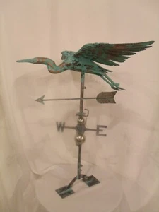 LARGE Handcrafted 3D 3-Dimensional CRANE --- HERON Weathervane Copper Patina - Picture 1 of 6