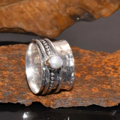 Handmade 925 Sterling Silver Pearl Statement Spinner Ring Worry Stress - Image 1 of 3