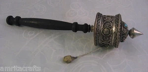 TIBETAN BUDDHISM OM MANI MANTRA FILIGREE PRAYER WHEEL - Picture 1 of 4