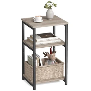 Side Table Tall Nightstand for Living Room Bedroom Office Bathroom Greige Black - Picture 1 of 8