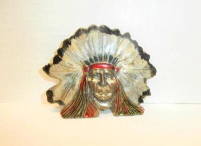 1976 GREAT AMERICAN BUCKLE CO LG BRASS AMERICAN INDIAN CHIEF BELT BUCKLE WOW!! - Image 1 of 4