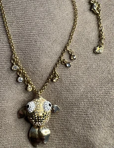 swarovski crystal Lychee Fish Pendant necklace goldtone signed - Picture 1 of 14