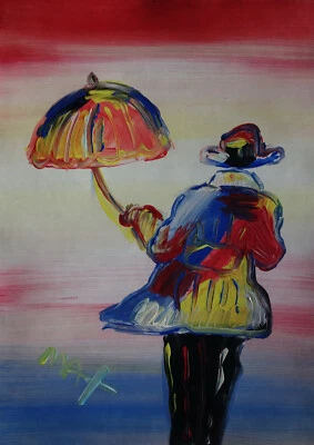 Fina pintura única - Composición de arte pop, hombre junto al mar, firmado Peter Max Foto 1 de 4