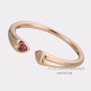 Authentic PANDORA ROSE Silver Two Hearts Red CZ Ring Size 54 (7) 186570CZR-54 - Picture 1 of 1