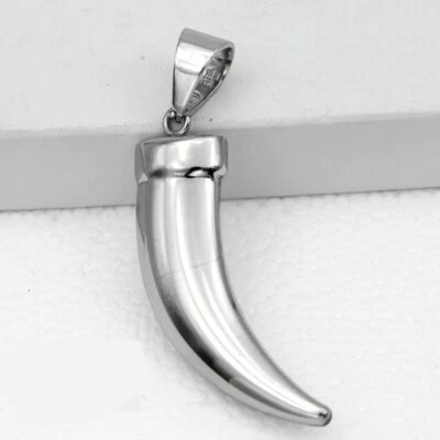 NEW Gift Men's Stainless Steel Silver Wolf Fang Tooth Charm Pendant + Box - Image 1 of 2