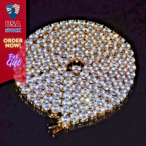 Tennis Chain Necklace Zircon Men Women Iced Out Hip Hop 6mm Copper Love Gift New - Picture 1 of 14