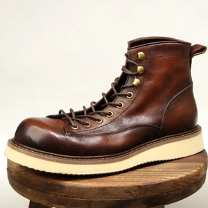 Retro British Style Men's Lace Up Real Leather Ankle Boots Climbing Hiking Boots - Picture 1 of 26