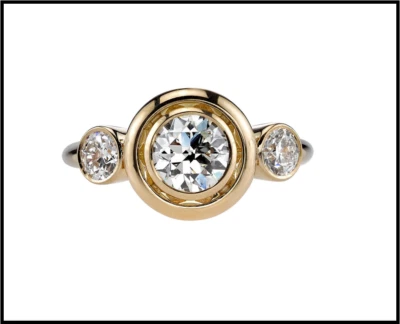 Anello di fidanzamento con diamanti e lunetta creata in laboratorio finitura ... - Immagine 1 di 3