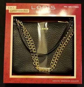 LODIS Emily Convertible Crossbody Handbag Clutch Wristlet Italian Leather Black - Picture 1 of 4