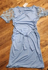 NWT Women's Bishop Maternity Flower Mesh Midi Dress With Tie - Picture 1 of 2