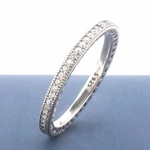 2mm Tail Ring Engagement Full of Cz Band 925 Silver Women's Wedding Ring Sz 5-9 - Picture 1 of 11