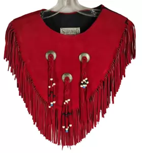 Neu mit Etikett Vintage Steer Marke USA OS Leder Wildleder Fransen Poncho Caplet Western Aztekenrot - Bild 1 von 12