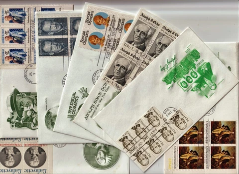 EAS_STAMPS 10 First Day Covers All Different Cachet Plate Blocks All unaddressed Cover