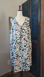Abito donna J. Jill Love lino floreale XL rosa verde orranga pkt cottage costiera - Foto 1 di 15
