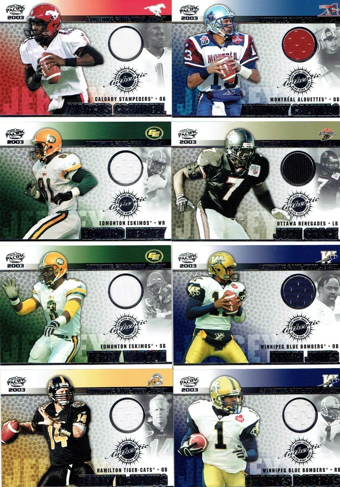 2003 Pacific CFL Game Worn Jerseys Set #1-8 - Image 1 of 1
