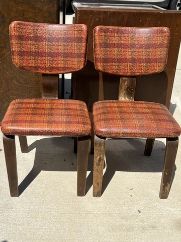 (2) Thonet Mid Century Modern Bentwood Wood Chairs Vinyl & Wood Cover