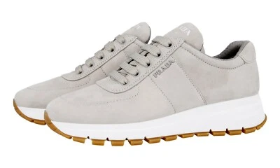 PRADA Suede PRAX Sneakers - 1E553L - Stone Grey White - NEW -  US 7 EU 37 - Image 1 of 4