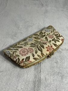 Vintage Baronet Floral Tapestry Wallet Kiss Lock Clutch Purse Gold Frame 1950s - Picture 1 of 20
