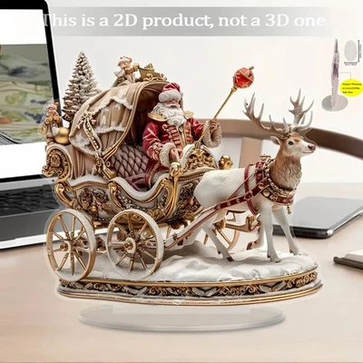 Weihnachtsmann Rentier Schlitten Statue Weihnachtsschmuck Acryl Weihnachten - Bild 1 von 4