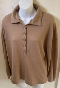 Shein Beige Viertelknopf Langarm Thermo Style Top - Bild 1 von 5