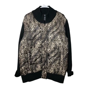Lane Bryant Animal Print Sweater Jacket Black 26/28 Mob Wife Full Zip Plus - Picture 1 of 6