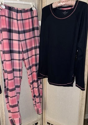 Новый Cuddl Duds M матовый свитер вязаный длинным рукавом пижамы розовый синий уютный клетку - Изображение 1 из 4