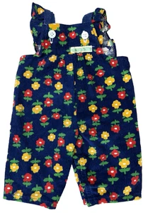 Salopette vintage Coleco Cabbage Patch bambini floreale in velluto a coste HTF blu, rosso giallo - Foto 1 di 6