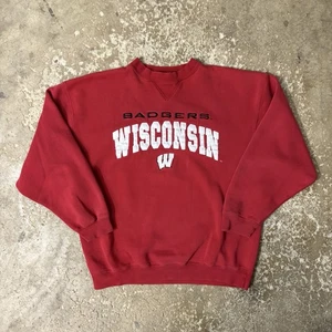 Vintage 90s Embroidered Wisconsin Badgers Sweatshirt Size Large Red Crewneck USA - Bild 1 von 8