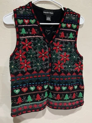 Hampshire Studio Vintage fair isle vest poinsettia Christmas tree heart PP - Image 1 of 4