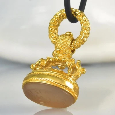 Anhänger Fob Siegelstempel Gold Vermeil Sterlingsilber Weißer Chalcedon 11,78 g - Bild 1 von 4